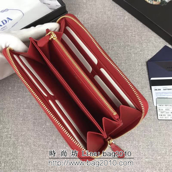 PRADA普拉達 經典款 頂級原單十字紋牛皮 時尚單拉鏈錢包 1ML506 DD1496